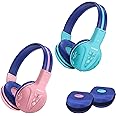 SIMOLIO 2 Pack Wireless Bluetooth Kids Headphone with Hard Case & Volume Limited, Over-Ear Wireless Headphones for Kids, Girls, Boys, School,Travel (Mint,Pink)