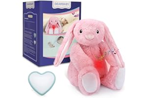 DEARBABY Baby Soother Cry Activated Sensor Toys,Heartbeat Bunny for Babies,Plush Stuffed Animal for Newborn Infants,Baby Toy Vibrating with Mom’s Heartbeat,Baby Shower Gifts for Girls and Boys