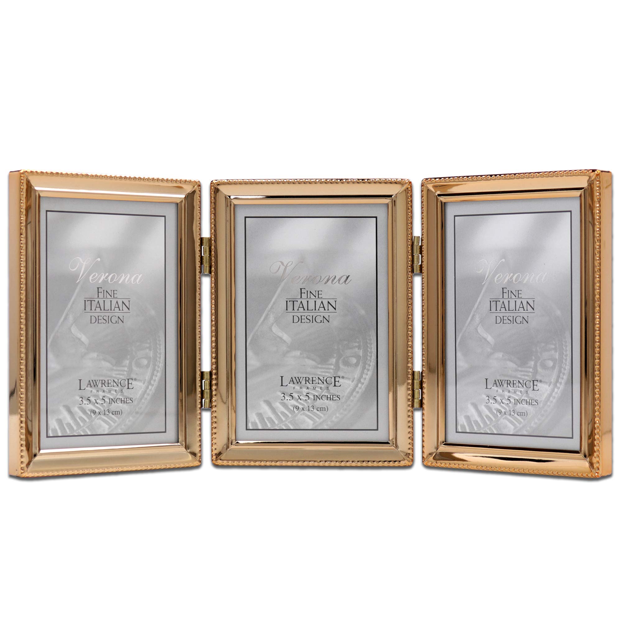 Lawrence Frames Classic Bead Picture Frame, 3.5x5 Triple, Gold, 3 Count