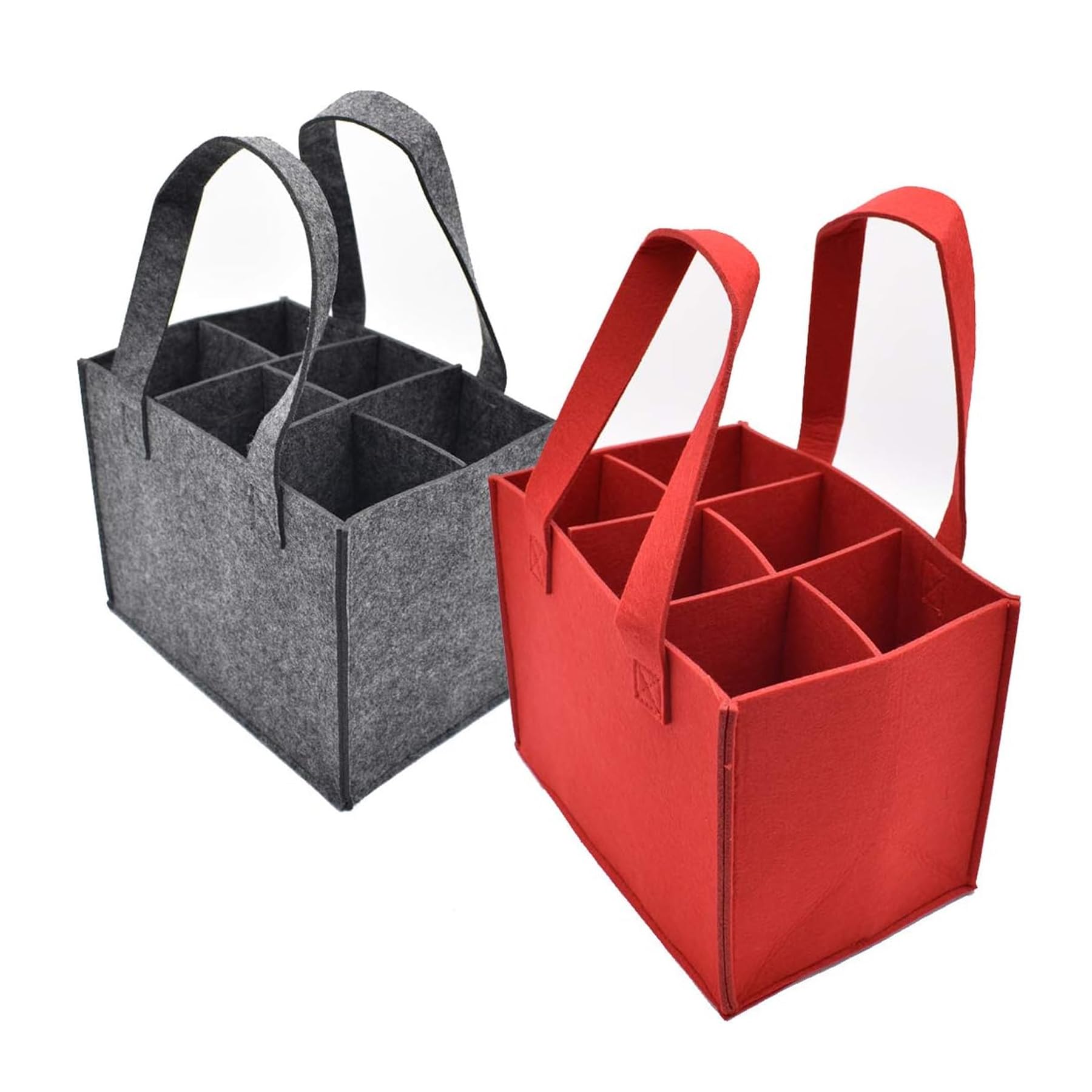 Xiuyer Wine Bottle Carrier Bag, 2 Piece Felt Wine Beer Tote Bags with Removable Divider 6 Bottles Reusable Washable Wine Gift Handbag for Party BBQ Picnic Travel(Gray and Red)