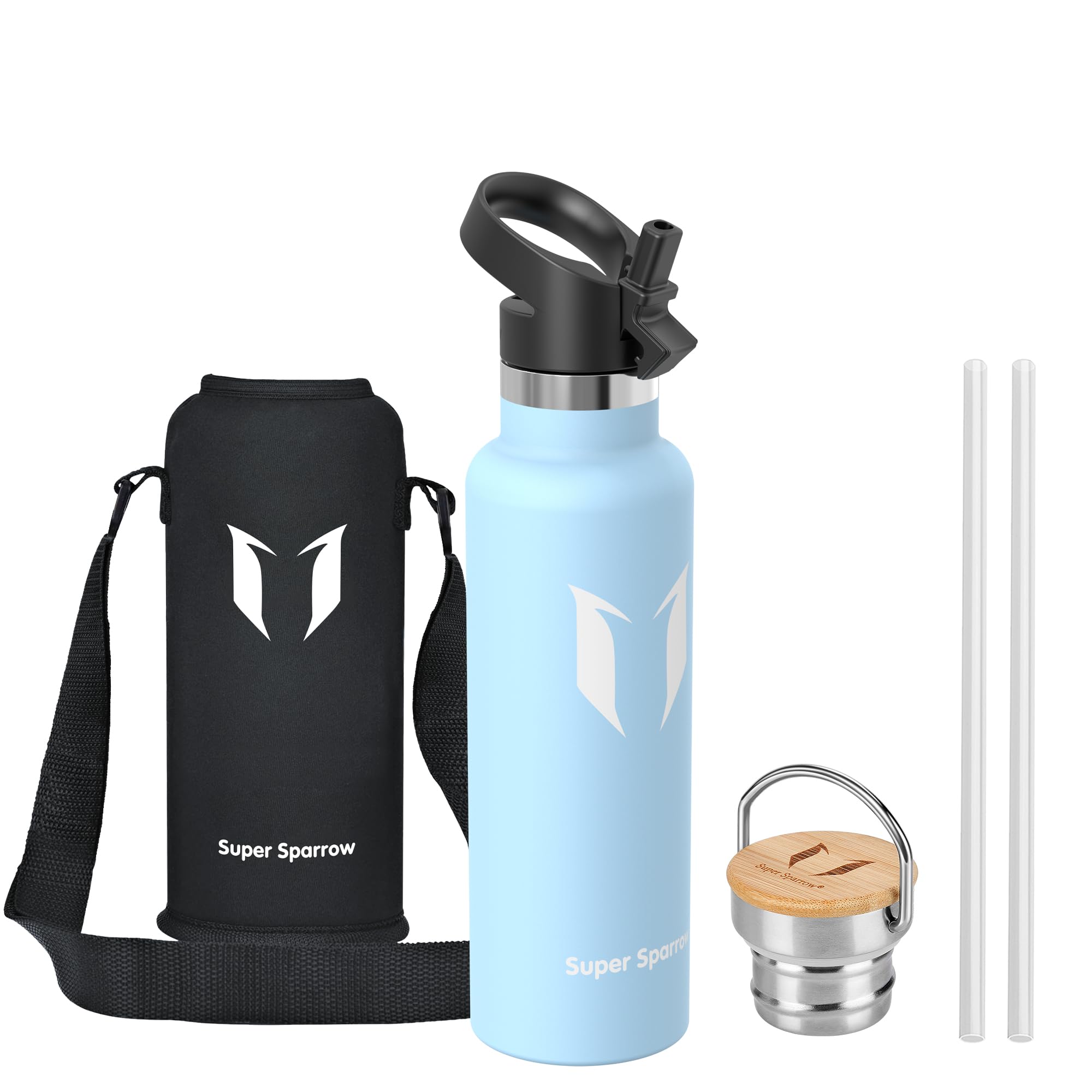 Super Sparrow Stainless Steel Water Bottle -620ml- Vacuum Insulated Metal Water Bottle - Standard Mouth Flask - BPA Free - Ideal Straw Water Bottle for Work, Gym, Travel, Sports