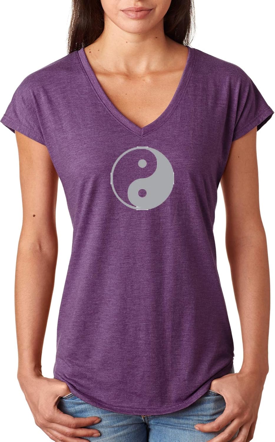 Yoga Clothing For You Yin Yang Big Print Triblend VNeck