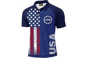 Mainfini Men's Short Sleeve Golf Shirt 1776 USA Flag Graphic Button Polo Shirt (S-3XL)