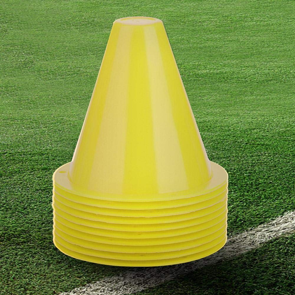 wosume Cones For Football Training, Plastic Cones, Yellow 10pcs Soccer Training Cone Sports, Football Barriers Plastic Marker Holder Accessory for Training,Football,Kids