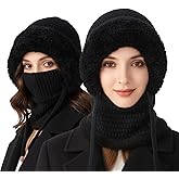 3 in 1 Beanie Hat with Scarf and Mask, Winter Warm Knit Hat for Women, Soft Multi-Functional Headwear for Cold Weather