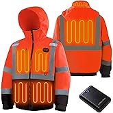 LYReview Safety Heated Jacket, 14000mAh Battery Rechargeable, Class 3 High Visibility Waterproof Work Construction Coat