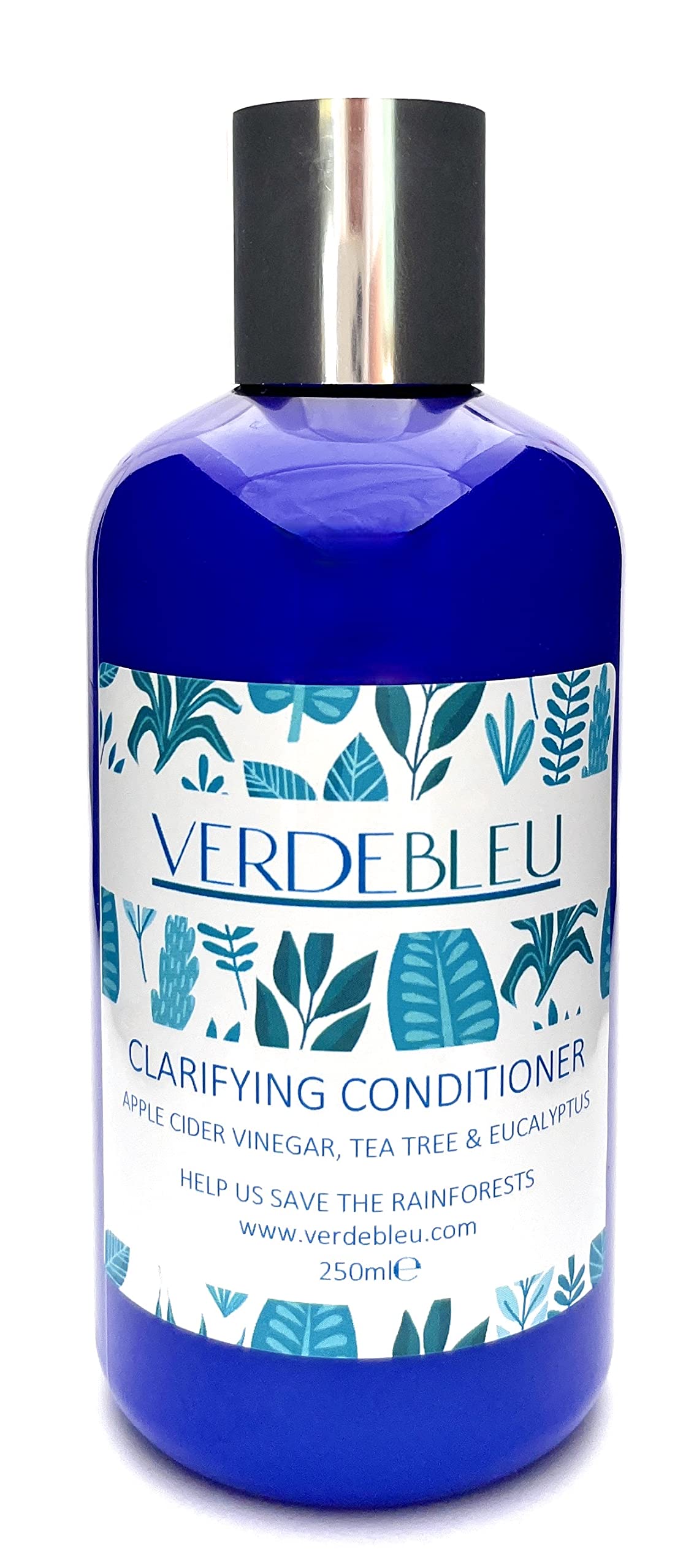 Verdebleu - 99% Natural Clarifying Conditioner, 250ml - Apple Cider Vinegar, Coconut, Tea Tree & Eucalyptus. Silicone & Paraben-Free, Purifies Gently. We Donate 5% Profit to Save the Rainforest.