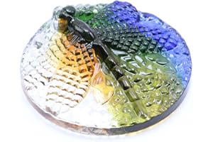 BIEYE 4PACK Dragonfly Round Glass Jewels for Stained Glass Project of Crafting Tiffany Style Window Hangings Lampshades (44mm, Colored Glaze)