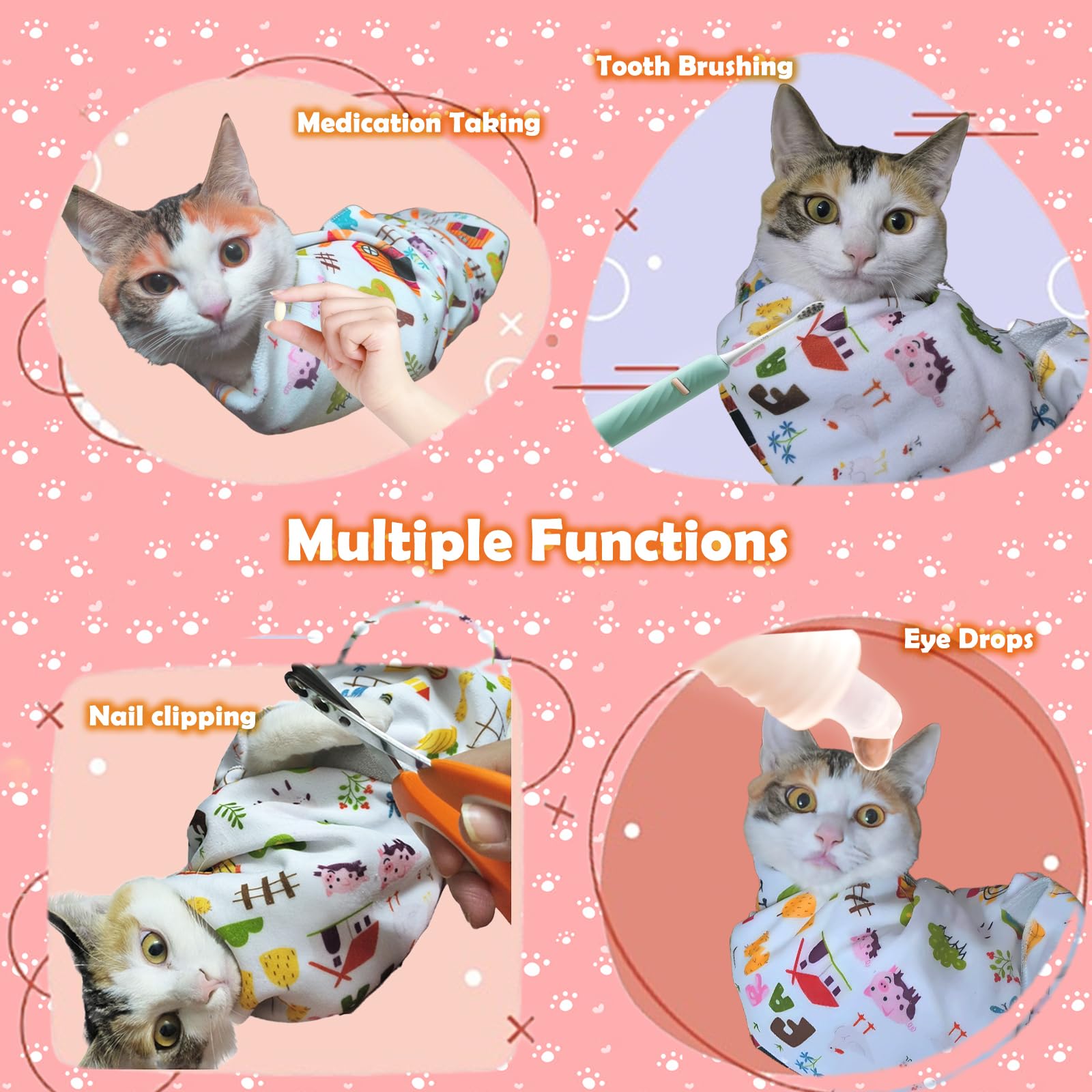 Cat Wrap for Grooming Cat Wrap for Cutting Nails Self-Adherent Cat Grooming Wrap Magic Fabric for Cat, Swaddle Wrap Control Mat Cat Burrito Restraint Blanket Wrap for Nail Clipping (XL (27.6*27.6in))