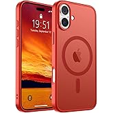 SUPFINE Magnetic for iPhone 16 Case (Compatible with MagSafe) (Military Grade Drop Protection) Slim Translucent Matte Shockproof Phone Cover,Red