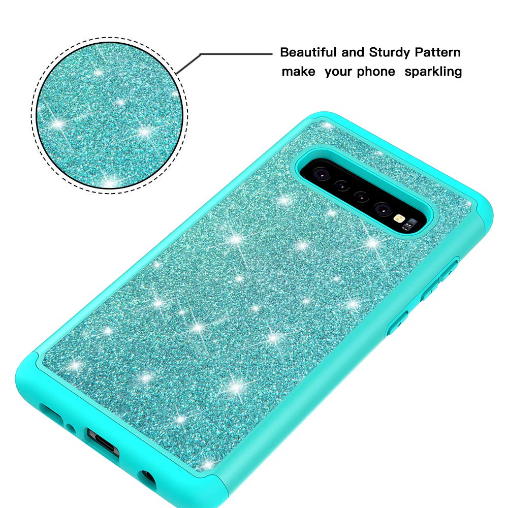 Miituuele Galaxy S10 Plus Case, Glitter Case Sparkle Bling, Shining Heavy Duty Protection Dual Layer Hybrid Protective Armor Hard Cover Girls Women Cute Case for Samsung Galaxy S10 Plus (Green)