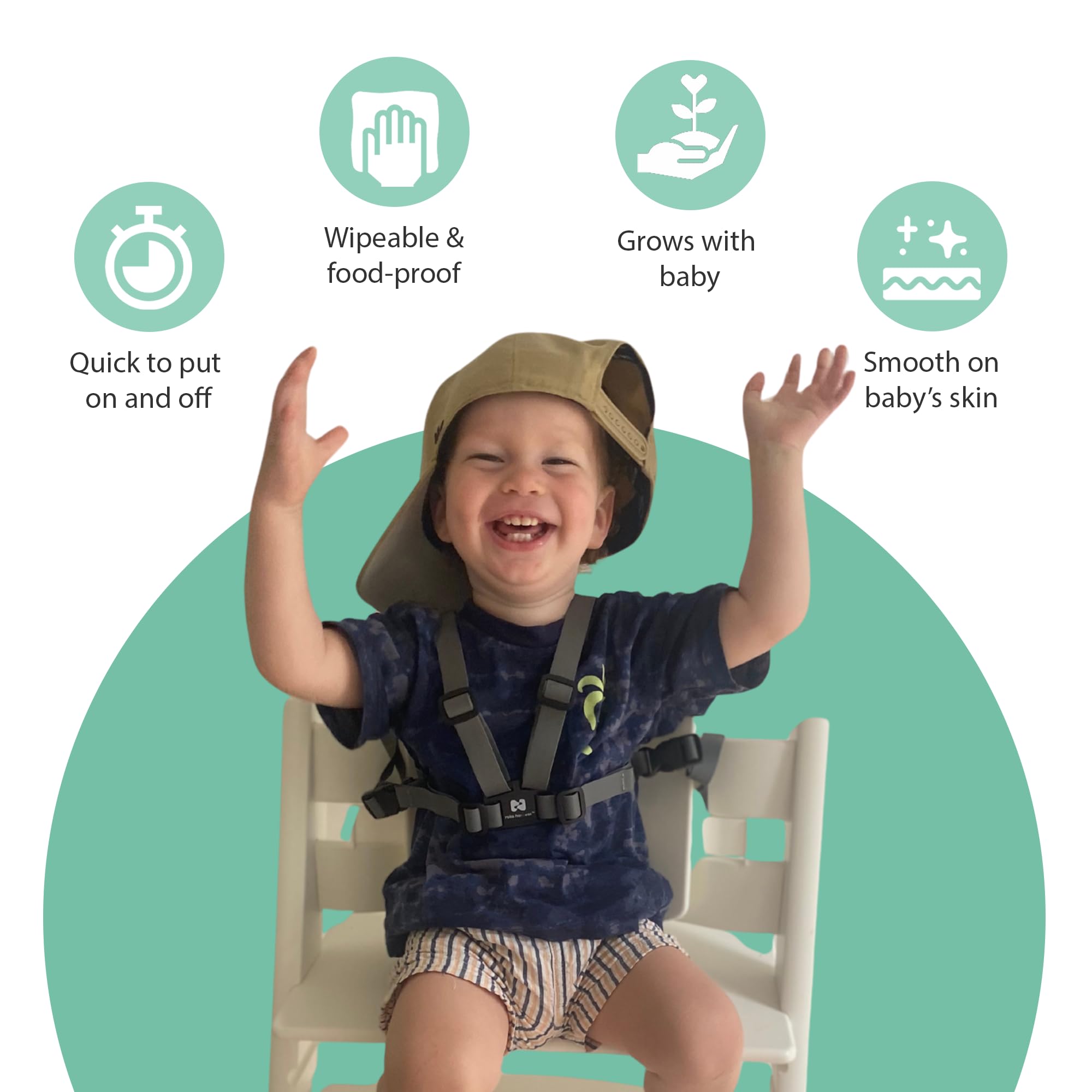 ROKA HARNESS Wipe Clean Silicone Harness for Stokke Tripp Trapp - Replacement Straps for Baby Wooden Highchairs