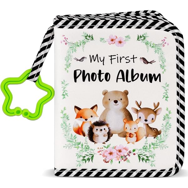 Baby's First Family Photo Album – Soft Fabric Book With Mirror & Stickers, Holds 17 Photos For Newborn Toddler