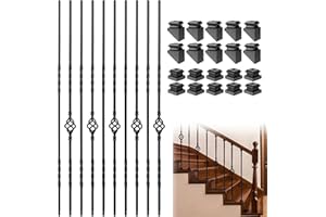 Vilstomes Wrought Iron Balusters, 10 Pack Metal Deck Spindles, 1/2" Deck Balusters Hollow Iron Spindles, Staircase Baluster (5 Double Twist + 5 Single Basket)