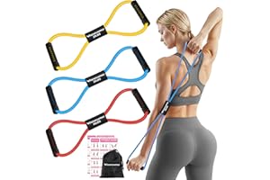 RENRANRING Figure 8 Fitness Resistance Bands with Handles - Exercise Tube Band Set of 3 for Arm and Shoulder Stretch, Rope 8 Word Elastic for Women and Men