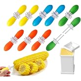 AUGSUN 18 Pcs Stainless Steel Corn Cob Holders with Butter Spreading Tool | Colorful Silicone Handle, Interlocking Corn Holders, Fruit Meat BBQ Forks Skewers, For Home Cooking Party Camping Picnics
