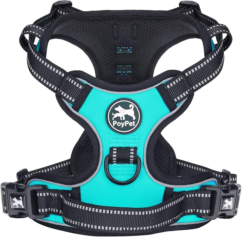 PoyPet No Pull Dog Harness Reflective Vest with 2 Leash Attachments Mint S