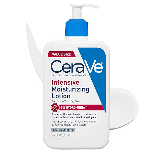 CERAVE INTENSIVE MOISTURIZING LOTION, HYDRO-UREA + SHEA BUTTER, BODY LOTION FOR DRY SKIN, RELIEVES SIGNS OF EXTRA DRY SKIN, NON GREASY HYDRATING CREAM FOR ROUGH, TIGHT, RED & ITCHY SKIN, 16OZ