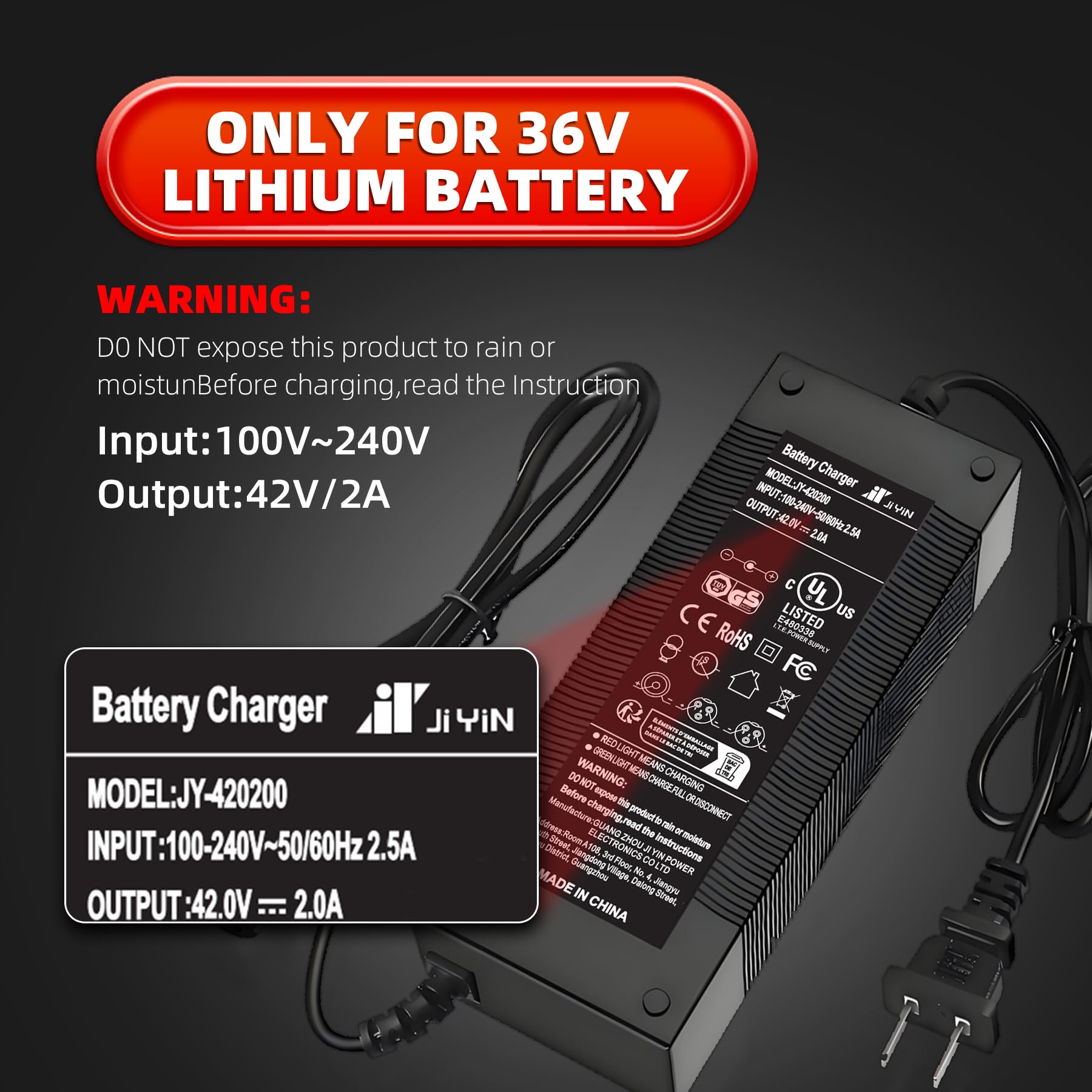 UL Listed 42V 2A Replacement Electric Scooter Charger for 36V Hoverboard Charger with 5 Plugs, Compatible with GOTRAX/ninebot/Jetson/Voyage Scooter Power Adapter