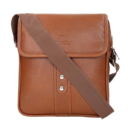 Leather World Trendy Flap Sling Sling Bag for Men | Cross-Body Sling Bag for Daily Use (Tan)