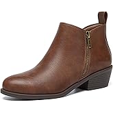 Athlefit Women's Ankle Boots Chunky Low Heel Comfortable Short Boots Round Toe Dress Booties with Side Zipper