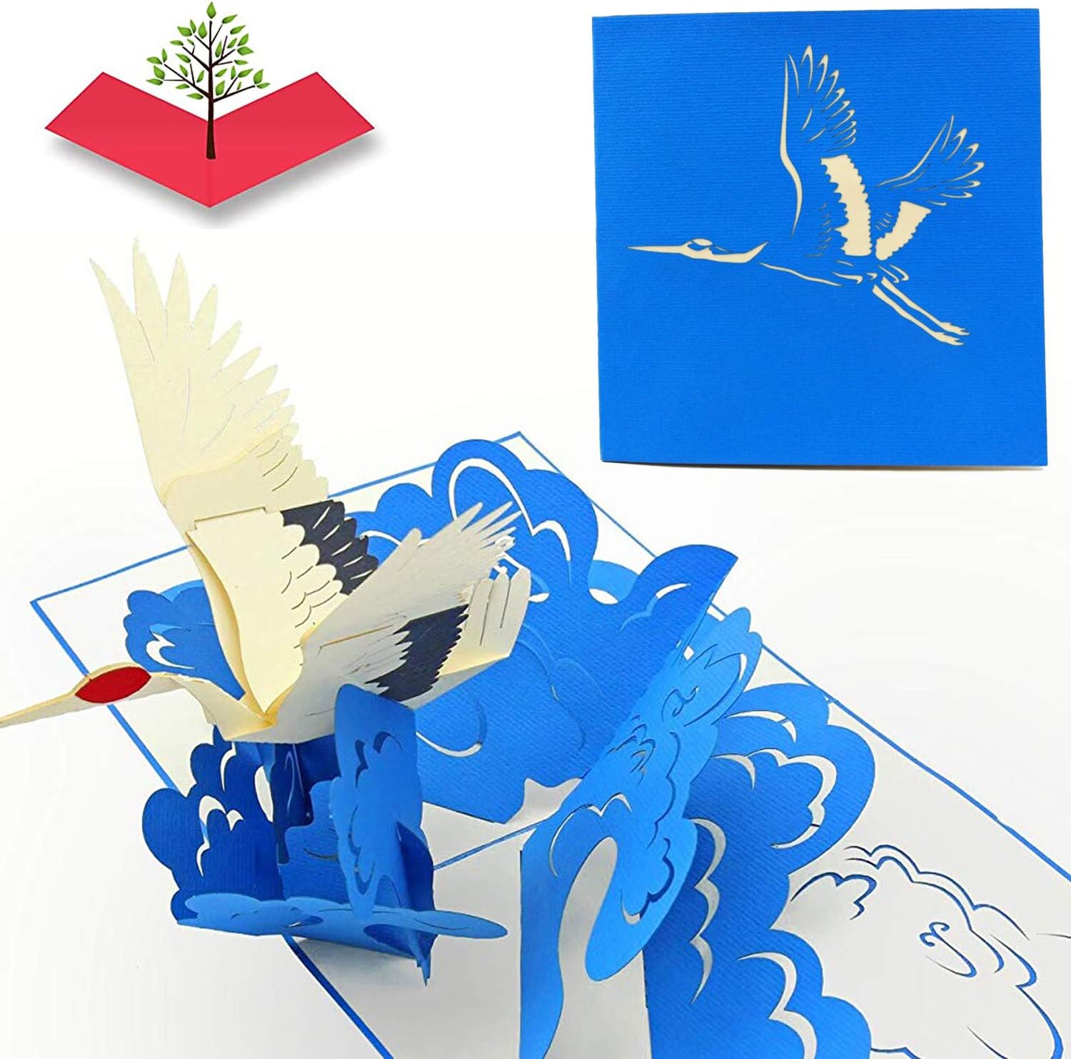 PopLife® Crane Bird Pop Up Card, 3D Card for All Occasions - Gift for Artists Birding, blue|white|beige, 6 x 6 inch