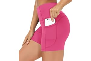 THE GYM PEOPLE High Waist Yoga Shorts for Women's Tummy Control Fitness Athletic Workout Running Shorts with Deep Pockets