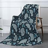 Manatee Throw Blanket - Soft Flannel Fleece Blanket, Lightweight & Cozy Warm Throw for Couch, Bed, Sofa - Cute Sea Cow Design for Adults & Kids Girls Boys 50"x40"
