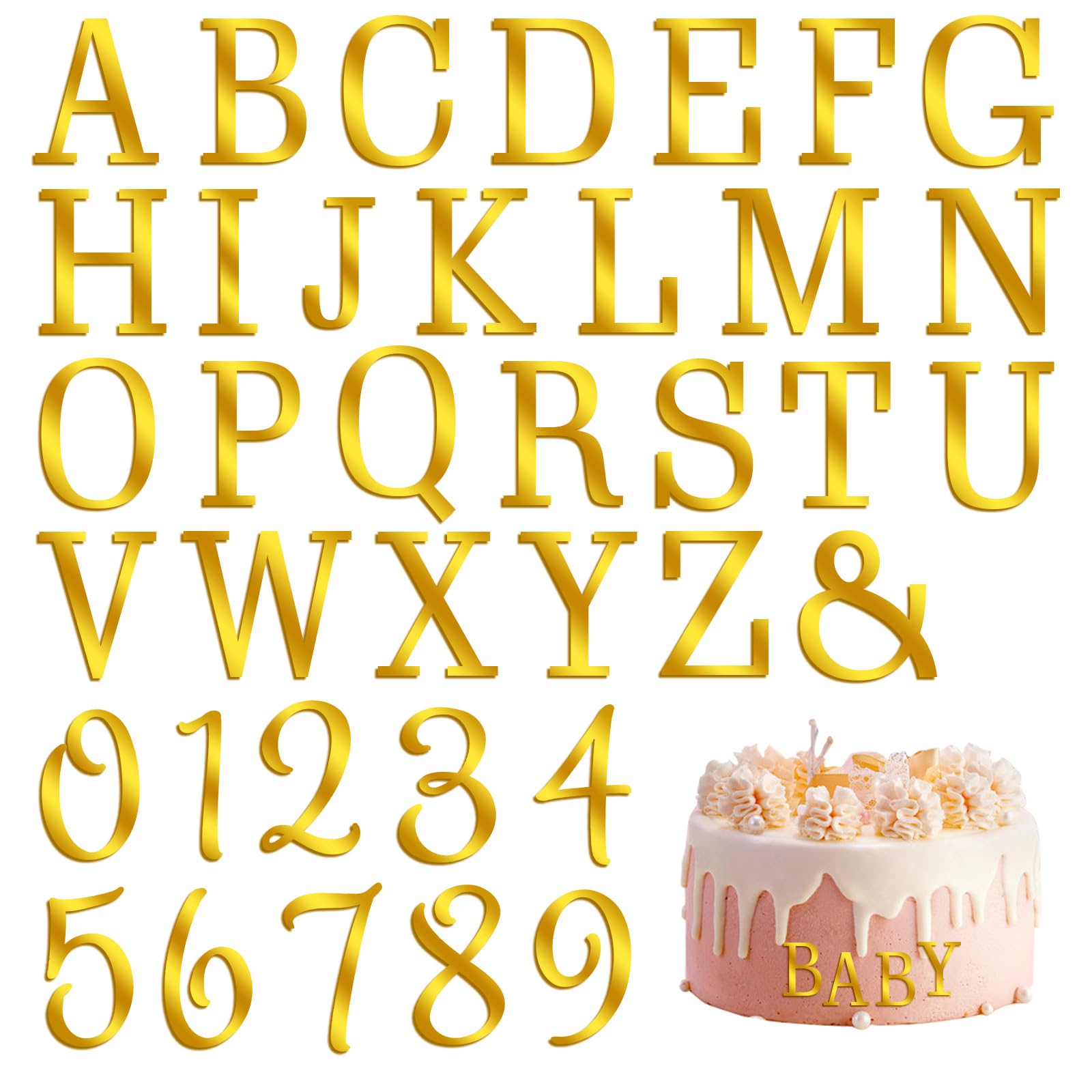 37PCS Acrylic Letters Cake Topper, Gold Acrylic Cake Alphabet Numbers Topper with A-Z and 0-9 DIY Cupcake Decoration Pick Personalized Letters Anniversary Wedding Baby Shower Party Supplies