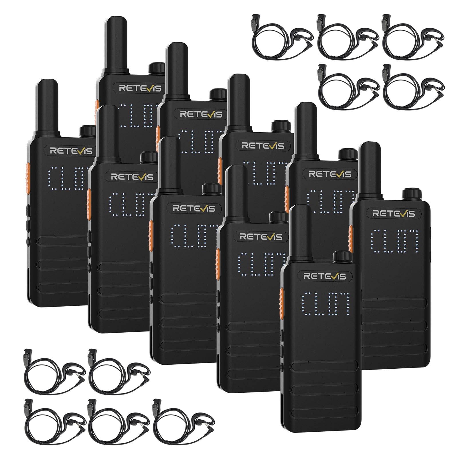 Retevis B63H Walkie Talkie, New Version of RT622 (3.0), Ultra-Thin 2 Way Radio Rechargeable 1620mAh, Type C, 103g Lightweight Handheld, PMR446 Walkie Talkie for School, Security (10 Pcs, Black)
