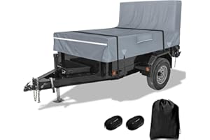 Kistrba 6W10L Dump & Utility Trailer Cover, 900D Oxfrod All-Weather Protection Waterproof Windproof Car Cover Compatible with