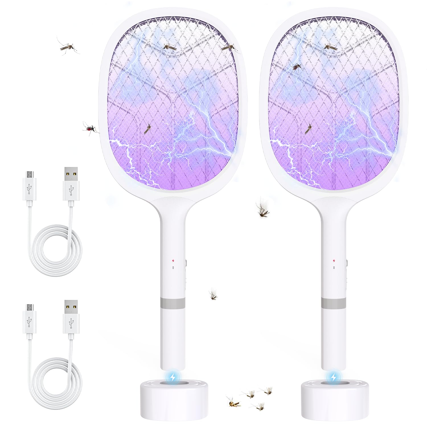 Elektrische Fliegenklatsche: 4800V Fliegenklatsche Elektrisch mit UV Lichtfalle, 2 in 1 USB mit 2000 mAh Akku Aufladbar Abnehmbar Elektro Mückenklatsche mit Ladestation, für Mücken-Two