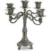 Peohud 5-Candle Metal Candelabra, 10 Inch Tall 5 Arms Candle Holder Stick for Taper Candles, Vintage Candelabra Candle Stand for Home Decor, Event, Wedding, Party