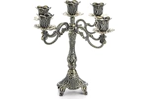 Peohud 5-Candle Metal Candelabra, 10 Inch Tall 5 Arms Candle Holder Stick for Taper Candles, Vintage Candelabra Candle Stand for Home Decor, Event, Wedding, Party