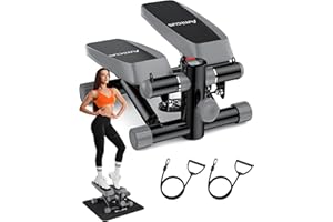 Amicus Mini Stepper for Exercise, Adjustable Hydraulic Stepper Exercise Machine with Resistance Bands for Home, 330lbs Weight