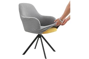 Iauddy Swivel Armchair Accent Dining Chair Cover for Office, Stretch Mid-Back Office Desk Chair Sliopcover Leisure Arm Chair Protector with arms for Living Room(1,Grey/Jacquard)