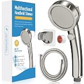 HEROBAI High Pressure Shower Head with Handheld, Brushed Nickel | On Off Shower for RV, Water Saving Shower Head with Stop Button and 3 Modes, Detachable RV Shower Head with Hose and Bracket