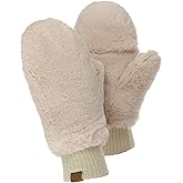 C.C Women's Faux Fur Wrist Length Fingerless Sherpa Lined Convertible Mittens Gloves