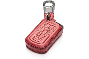Vitodeco Genuine Leather Smart Key Keyless Remote Entry Fob Case Cover with Key Chain Compatible with Toyota Sienna 2011-2020 (6 Buttons, Red)