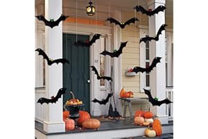 SARYBEI Halloween Hanging Bats Decor - 12 Pcs Large Flying Plastic Bats Yard Sign - Realistic Bat Wall Decals for Halloween Decorations Indoor Outdoor Party Supplies
