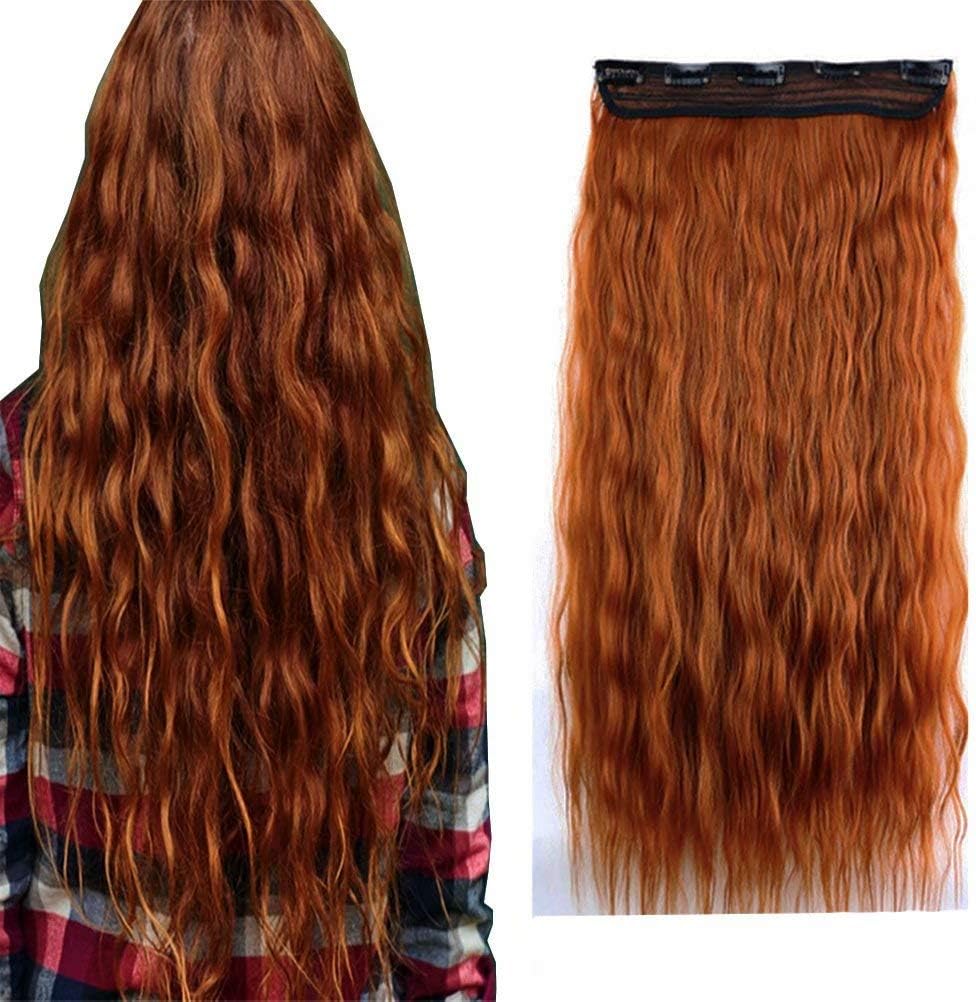 iLUU 24" 110g Long Corn Wave #119 Copper Red Fashion Color Clip on Hair Extensions Heat-resisting Fiber Synthetic Hair Pieces Deep Wave Clip in Hair Extensions for Party