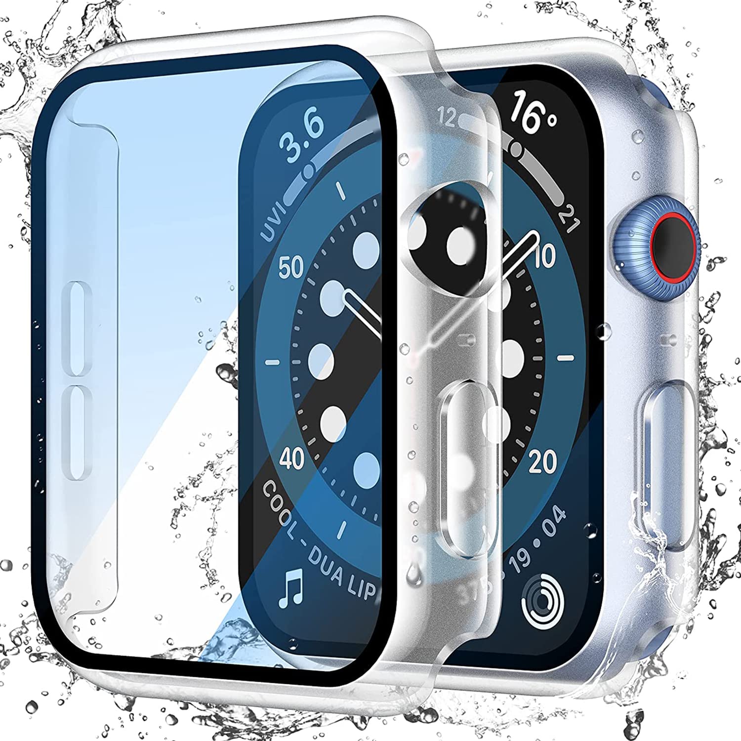 Piuellia 2 Pack Transparent Waterproof Case with Tempered Glass Screen Protector for Apple Watch SE3 SE2 SE Series 6/5/4 40mm, Overall Ultra-Thin Shockproof Hard Protective Cover for iWatch