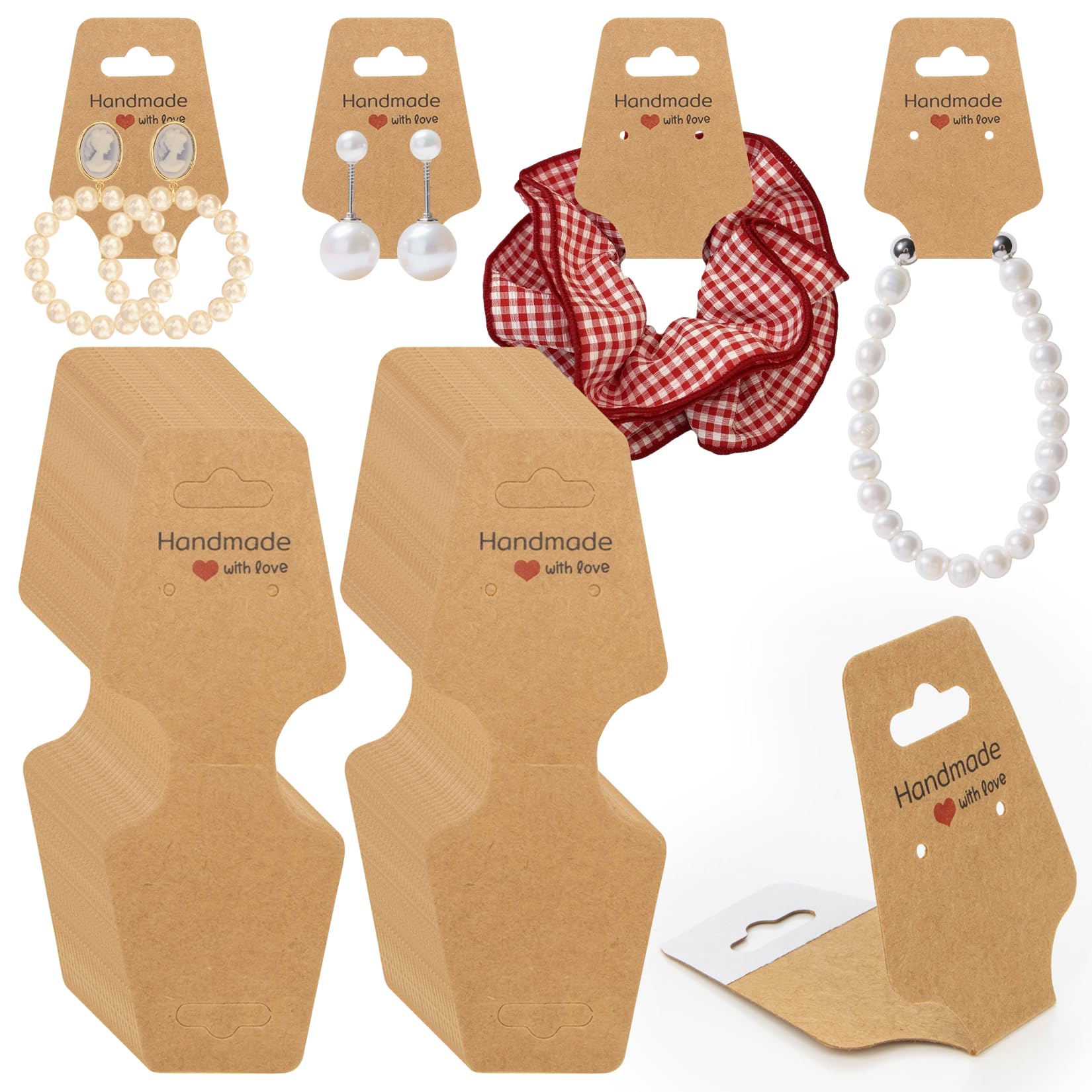 Photo 1 of 100PCS Bracelet Display Cards - Self Adhesive Jewelry Packaging for Small Business, Writable Hanging Necklace Display Cards for Selling Earrings, Hair Ties, Keychains, Handmade Jewelry, 4.7x1.7 Inch