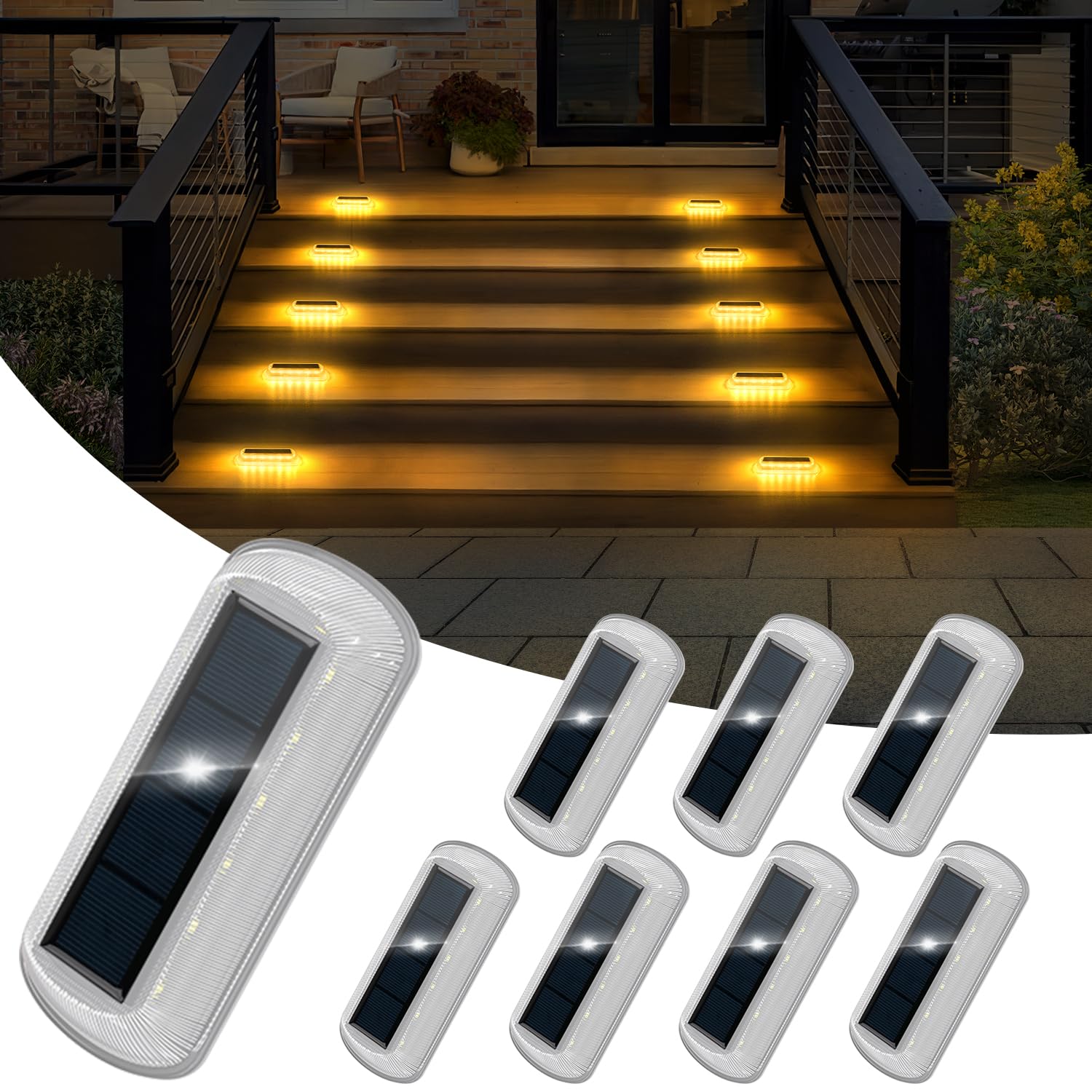 Photo 1 of T-SUN Solar Step Lights for Outside Warm White Solar Stair Lights Waterproof LED Deck Lights Front Porch Decor for Dock Driveway Fence Pathway Railing Porch 8 Pack