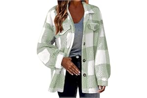 MIVAMIYA Plaid Fleece Shacket Jacket Women Plus Size Flannel Zip Up Fall Hoodie Jackets With Pockets Casual Warm Winter Coats