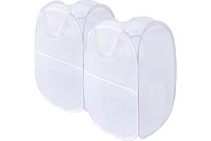 MOOMASS Foldable Mesh Popup Laundry Hamper,Laundry Basket Easy to Open and Fold for Dorm,Travel, College Dorms, and More (2 white)
