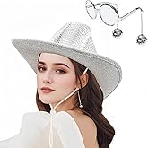 JIANGLAI Disco Ball Western Cowboy Hat with Disco Sunglass, Sparkly Mirrored Cowgirl Hat for Women Men Costume Cosplay Party