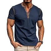 Asamqu Mens Short Sleeve Shirts Casual Cotton Henley Shirts Slim Fit Summer Classic T-Shirts