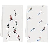 UTELKA Christmas Ski Decor Towels, Winter Kitchen Towel Decorative Set of 2, Snowy Winter Kitchen Dish Towel, Ski Lodge Decor for Bathroom Kids Farmhouse Home, Ski Lovers for Women Men 16x24