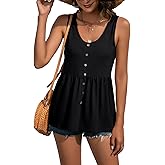 LYANER Women's Round Neck Ruffle Hem Button Sleeveless Tank Blouse Peplum Top